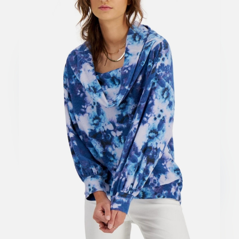 Willow Drive Cowl Neck/Off Shoulder, Soft, Tie Dye, Knit Shirt, Large